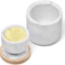 Libken French Butter Crock Marble Butter Keeper with Real Marble and Wood, Easy to Clean, Versatile Storage, Effortless Freshness, 135ml Capacity Airtight Water Seal, Keeps Butter Fresh & Spreadable
