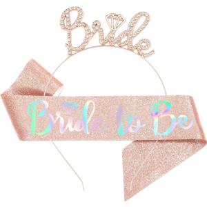 Bachelorette Party Decorations Bridal Shower Headband, Bride to Be, Crown Bride with Glitter Sash for Women Bachelorette Party Gifts, Bachelorette Party Supplies, Gifts, Favors (PINK)