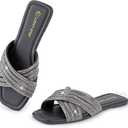 LUCKY STEP Women's Rhinestone Flat Sandals Open Toe Summer Glitter Bling Sparkle Dressy Slip on Outdoor Crossed Strap Slide, size 11
