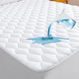 King Size Waterproof Mattress Protector,100% Polyester Mattress Protector Breathable Bed Cover Noiseless Mattress Pad Cover with 6''-18'' Deep Pocket for Bedroom Home