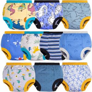 BIG ELEPHANT Potty Training Underwear, 100% Cotton Absorbent Unisex Toddler Pee Pants for Boys Girls (3T, Dino & Sharks)