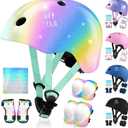 Vvinca Kids Toddlers Bike Helmet Adjustable for Ages 3-5-8 Years, Knee Pads and Elbow Pads Set Wrist Guard Sports Protective Gear Set for Roller Skate Bicycle Skateboard Scooter Girl Boy Birthday Gift (01 Rainbow)