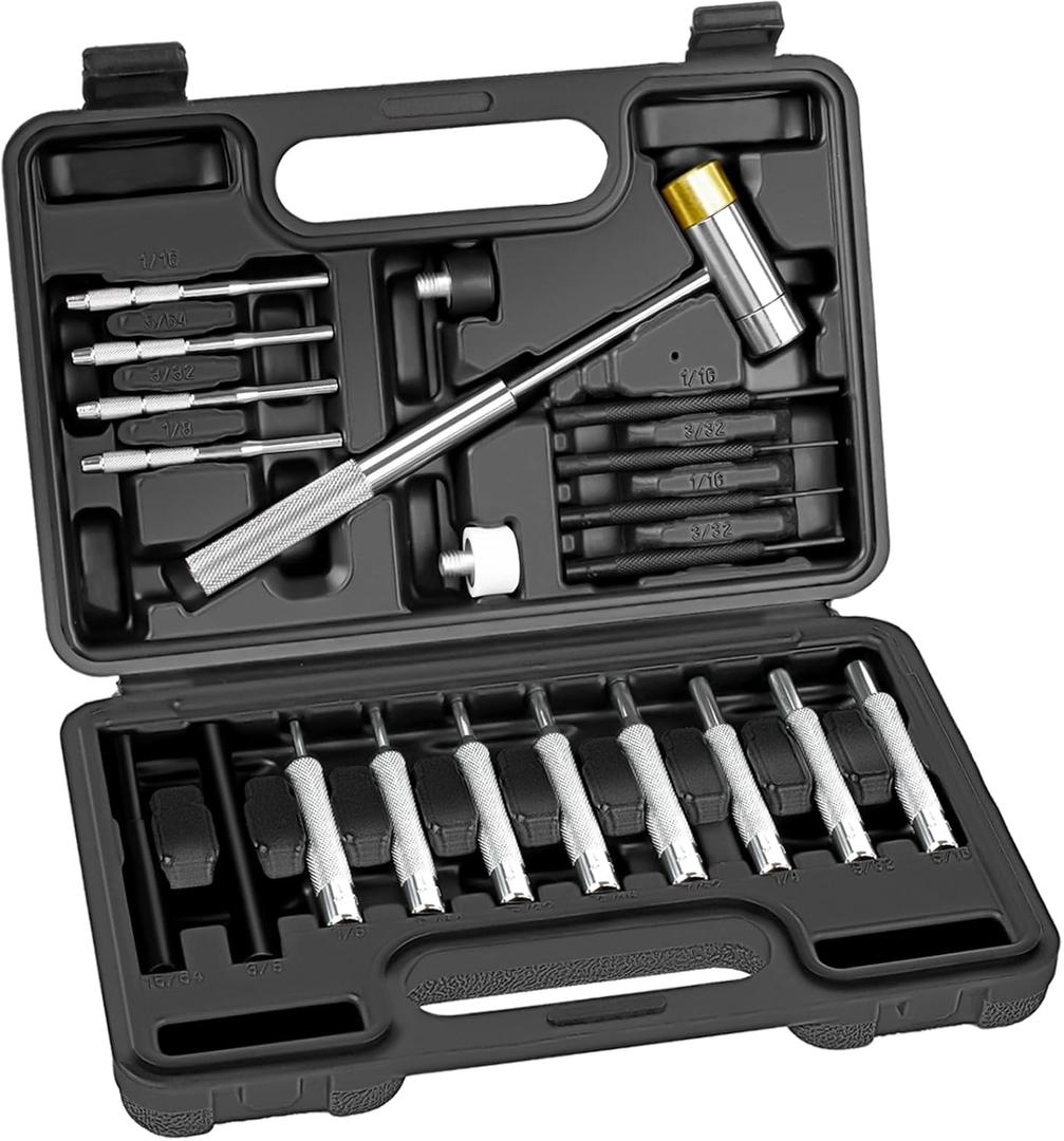 BESTNULE Punch Set, Punch Tools, Roll Pin Punch Set, Made of Solid Material Including Steel Punch and Hammer, Ideal for Machinery Maintenance with Organizer Storage Container (Without Bench Block)