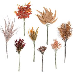 Serra Flora Artificial Greenery Stems Filler Combo Box Set,48pcs with 8 Kinds of Faux Foliage Picks for DIY Bridal Bouquets Wedding Flowers Arrangement Party Table Centerpieces (Brown &Orange)