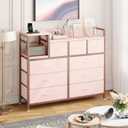 Jojoka TV Stand with Charging Station, Bedroom Dresser for Living Room TV Stand with 9 Drawers, Pink