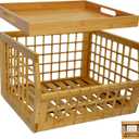 altCooking Hub Bamboo Storage Bin - Multipurpose, Stackable Open Front Storage Bin with Bamboo Serving Tray Lid for Kitchen & Pantry - Stylish Lattice Design