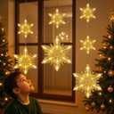 5.3FT Christmas Snowflake Lights w/ 60 LED, 8 Modes Strings Connectable Battery Powered Xmas Icicle Lights w/ 3 Big Snowflake Drops for Indoor Outdoor Xmas Decor, Party, Wedding, Warm White
