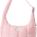 TOPDesign Puffer Shoulder Bag for Women, Ultra Lightweight Hobo Tote Handbag, Mini Clutch Purse with Zipper, Adjustable Strap (Baby Pink)