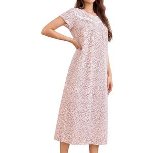 100% Cotton Nightgowns for Women Short Sleeves House Dress Nightdress Pajamas Sleepwear Ladies Night Gown, Size XL