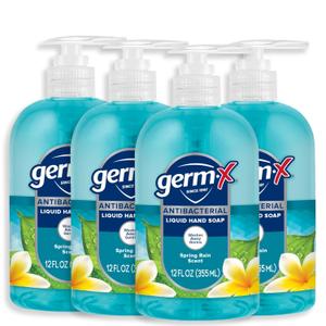 GermX Antibacterial Hand Soap, 12 Oz (Pack 4), Moisturizing Liquid Hand Wash for Kitchen or Bathroom, pH Balanced & Dermatologist Tested, White Tea & Eucalyptus Scent, Pump Bottle