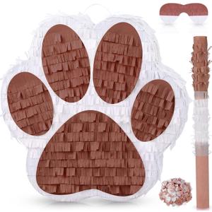 Small Dog Paw Piata Puppy Birthday Party Supplies Animal Themed Birthday Piata with Blindfold Bat Confetti for Pet Cow Themed Party Baby Shower Decorations Favors(Coffee)