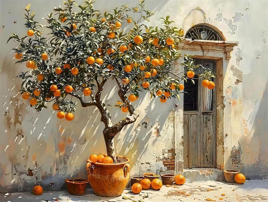 2 x CSZPPQAF Orange Tree Paint by Number Kit for Adults, Fruit Paint by Number Kits on Canvas, DIY Color Vintage Oil Painting for Farmhouse Kitchen Living Room Bedroom Decor 12X16inch