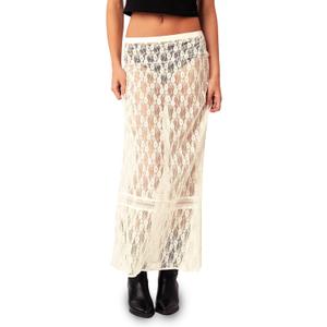 Cicy Bell Womens Sheer Lace Maxi Skirt Summer Beach Cover-ups Casual Streetwear Long Y2K Skirts Beige