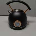 Rasonic Retro Electric Kettle Stainless Steel, 1.8L Tea Water Boiler, 1500W Fast Quiet Boil, Temperature Gauge, Auto Shut-Off, Boil-Dry Protection, Matt Black and Rose Gold