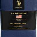 USPA Cotton-Rich Solid Jersey Knit Sheet Set (Queen, Heather Navy)