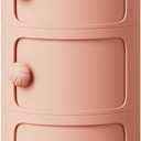 3 Tier Round Nightstand with Drawers, Plastic Pink Nightstand Modern Round Bedside Table with Handles and Sliding Door for Bedroom, Living Room, 12.59 x 12.59 x 22.44 inches