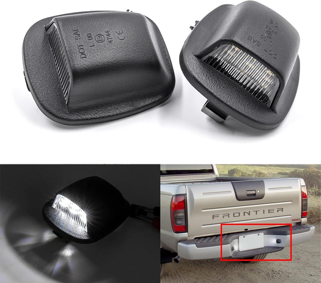 LED License Plate Lights Compatible With 1999-2004 Nissan Xterra, 1998-2004 Nissan Frontier OEM Led Number Lamps Replacement 12-SMD White Rear Tag Light Assembly Kit Error Free