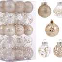 60mm/2.36inch Clear Christmas Ornaments Set, 30ct Champagne Christmas Ornaments Balls for Christmas Tree Decorations Shatterproof Transparent Baubles with Stuffed Decoration for Xmas Wedding Party