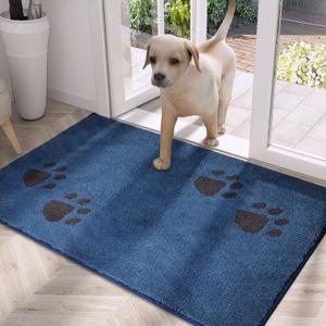 PURRUGS Dirt Trapper Door Mat 20" x 31.5", Non-Skid/Slip Machine Washable Microfiber Entrance Rug, Shoes Scraper, Dog Doormat, Super Absorbent Floor Mat for Muddy Wet Shoes and Paws, Blue