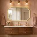 Gold Scalloped Wall Mirror 24"×36" - Modern Minimalist Ornate Rounded Corner Rectangular Decorative Mirror with Metal Frame for Bathroom Vanity, Over Sink, Entryway, Fireplace, Living Room, Hallway