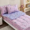Anibedding 3Pcs Zip Up Bedding Comforter Set for Girls, Pink Castle All in One Zipper Full Bedding Set with Pillowcase for Kids