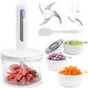 Glass Food ProcessorWANJOTEC Cordless Electric Meat Grinder and Baby Food Processor, With Large and Small Double Blades, 4 Bowls,Suitable for Baby Food, Vegetable Chopper, Sauces, Outdoor Camping