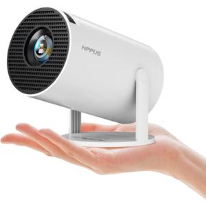 [180Adjustable Stand] Smart Mini Portable Projector with WiFi and Bluetooth, Auto Keystone Upgraded 350ANSI, Android11.0, Ceiling, Outdoor Use, Compatible with TV Stick Smartphone/HDMI/USB(White