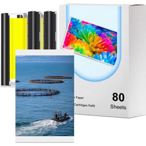 Compatible with Liene Amber M100/M200/M110/M210 4x6" Photo Printer 2 Ink Cartridges & 80 Sheets Photo Paper Refill, Only for Liene DHP512/DHP513/DHP514/DHP515 Printer, for Framing, Display & Memories