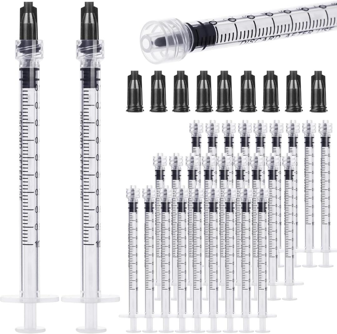 30Pack 1ml Luer Lock Syringe Without Needle - 1cc Plastic Syringes Individually Sterile Sealed with Tip Caps, No Needles ( 30Pack 1 ml )