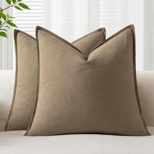 EMEMA Decorative Linen Throw Pillow Covers 20x20 Inch Curry Boho Farmhouse Neutral Couch Throw Pillows for Bed Pack of 2 Accent Pillowcase Modern Sofa Cushion Livingroom Home