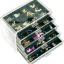 ProCase Earring Holder Organizer Jewelry Box with 5 Drawers, Acrylic Clear Earring Case with Adjustable Velvet Trays for Women - Emerald, 5 Layers