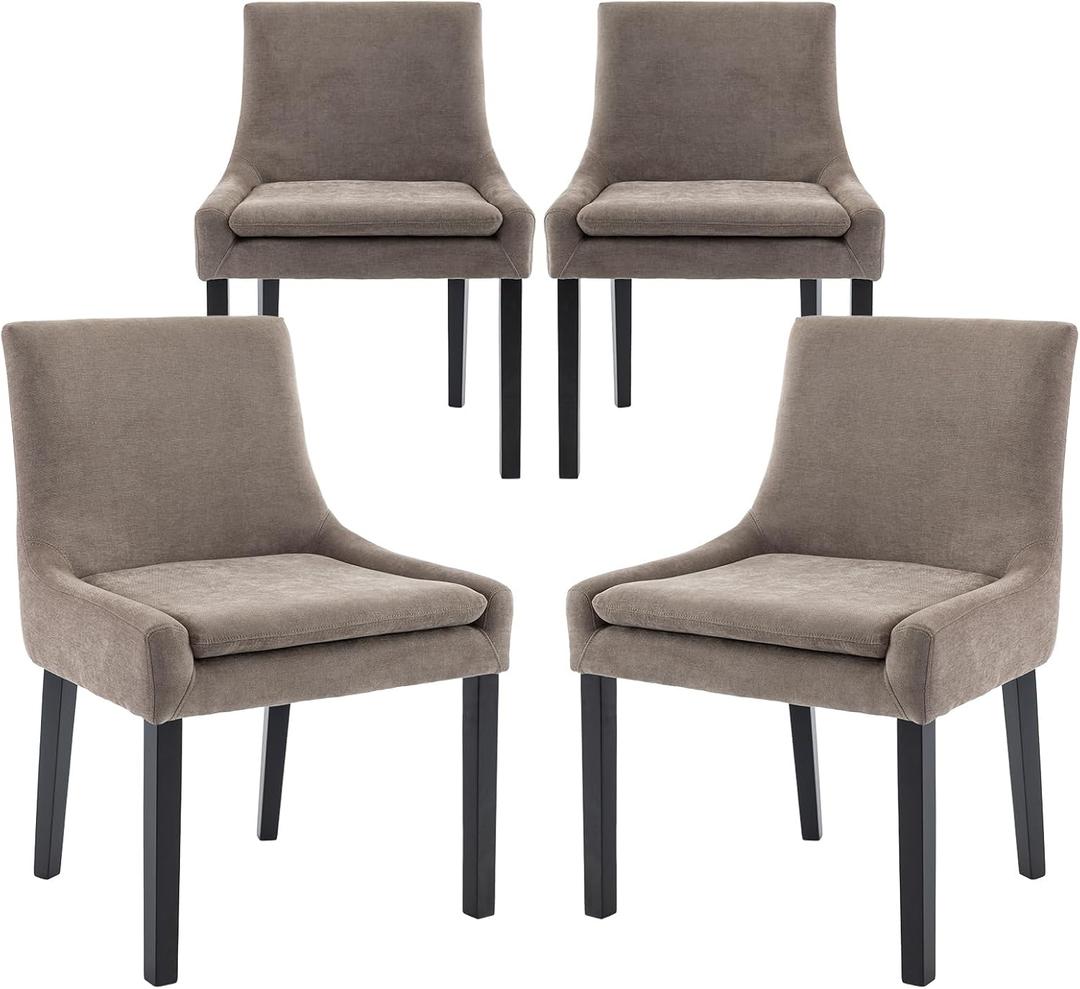 COLAMY Modern Dining Chairs Set of 4, Upholstered Corduroy Accent Side Leisure Chairs with Mid Back and Wood Legs for Living Room/Dining Room-Camel