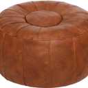 Thgonwid Unstuffed Moroccan Storage Pouf Foot Stool Ottoman Seat Handmade Faux Leather Bean Bag Floor Chair Foot Rest for Living Room, Bedroom or Balcony (Light Brown)