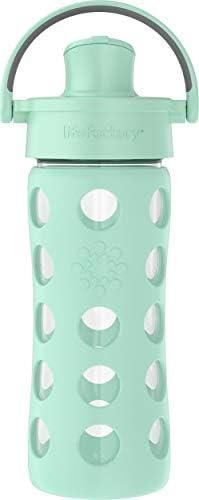 Lifefactory 16-Ounce Glass Water Bottle with Active Flip Cap and Protective Silicone Sleeve, Mint