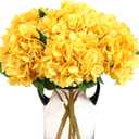 Kimura's Cabin 6pcs Artificial Flowers Silk Hydrangea Fake Flower Faux Hydrangeas with Stems for Wedding Party Baby Shower Arrangements Bouquets Home Festive Table Centerpieces Decoration (Yellow)