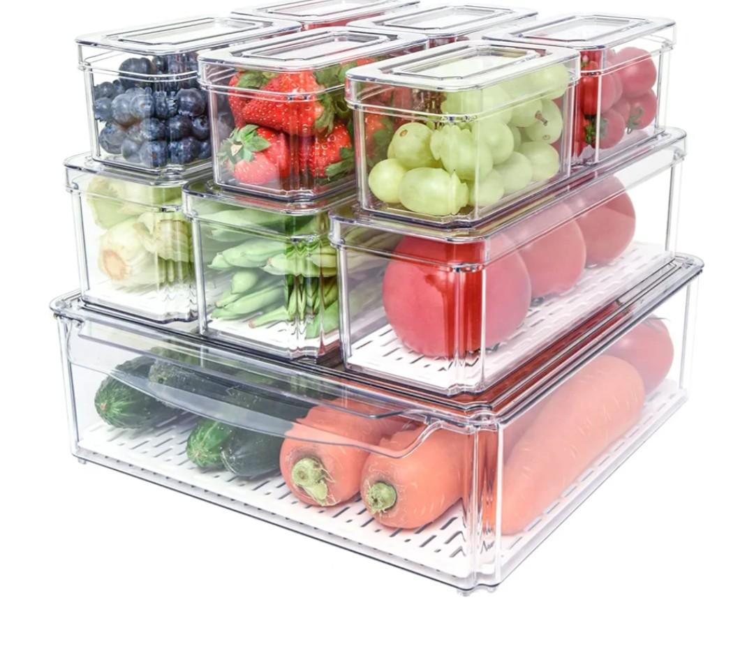 POMEAT 10 Pack Fridge Organizer, Stackable Refrigerator Organizer Bins with Lids, Produce Fruit Storage Containers for Storage Clear for Food, Drinks, Vegetable Storage