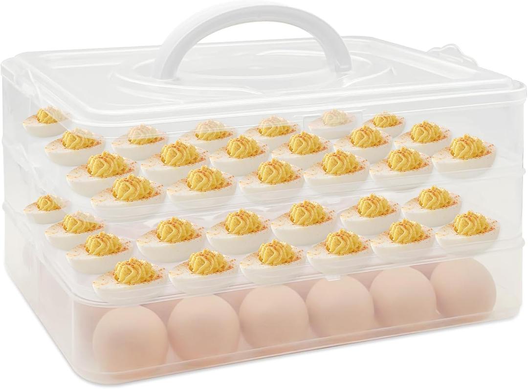 3 Layer Deviled Egg Containers with Lid,Portable Deviled Egg with Handle,Egg Carrier Holder Tray with 72 Holes for Thanksgiving Day,Party Favor Home Kitchen Refrigerator Supplies
