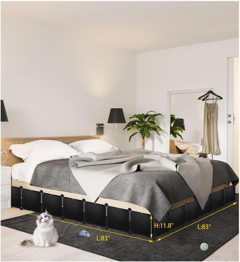Under Bed Blocker for Pets, Easy to Install 21 Pack Under Couch Blocker, 249" Bed Blockers for Under Bed, Expandable Design, Blocks Dogs Cats & Stops Lost Toys Under Furniture, 12"*12" Black