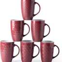 AmorArc Extra Large Coffee Mugs Set of 6, 20oz Ceramic Tall Coffee Mugs with Textured Geometric Patterns for Latte/Tea/Beer/Hot Cocoa, Dishwasher & Microwave Safe, Burgundy