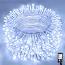 100ft White Christmas Lights Outdoor 300 LED String Lights Indoor Clear Wire Waterproof, 8 Modes Connectable Twinkle Fairy String Lights Plug in for Outside Room Bedroom Party Wedding Decorations