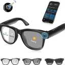 AI Smart Glasses with 4K Camera & Audio | Bluetooth Video Recording Sunglasses with ChatGPT Translation, Voice Control, EIS Stabilization, Object Recognition, Smart Glasses for Men & Women (Black-Q6)