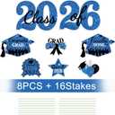 2026 Graduation Yard Sign Stakes Decorations - Congrats Grad Class of 2026 Outdoor Lawn Decor - High School College Grad Graduation Party Decoration Supplies(Blue)
