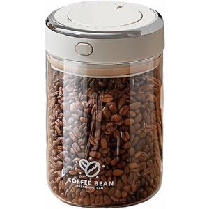 KIGI Glass Coffee Canister for Ground Coffee with One-Way CO2 Valve and Freshness Tracker, Airtight Coffee Bean Storage Containers (1.1L/34OZ)