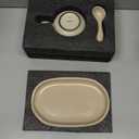 Uaral Ceramic Coffee Mugs Set,Cups Set with Saucer and Spoon for Coffee/Tea Break,Latte Breakfast.10oz Coffee Mug,8inch Ceramic Serving Tray and Spoon.3 Piece,Matte Cream
