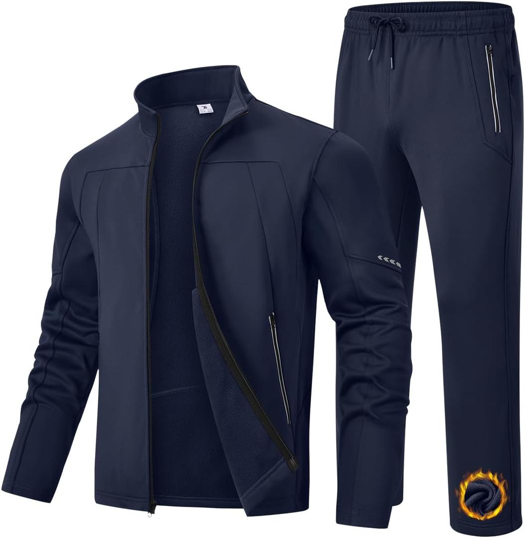 TBMPOY Men's Tracksuits Fleece Lined Sweatsuits 2 Piece Set Outfits Warm up Athletic Sports Casual Full Zip Jogging Suit (Blue, L)