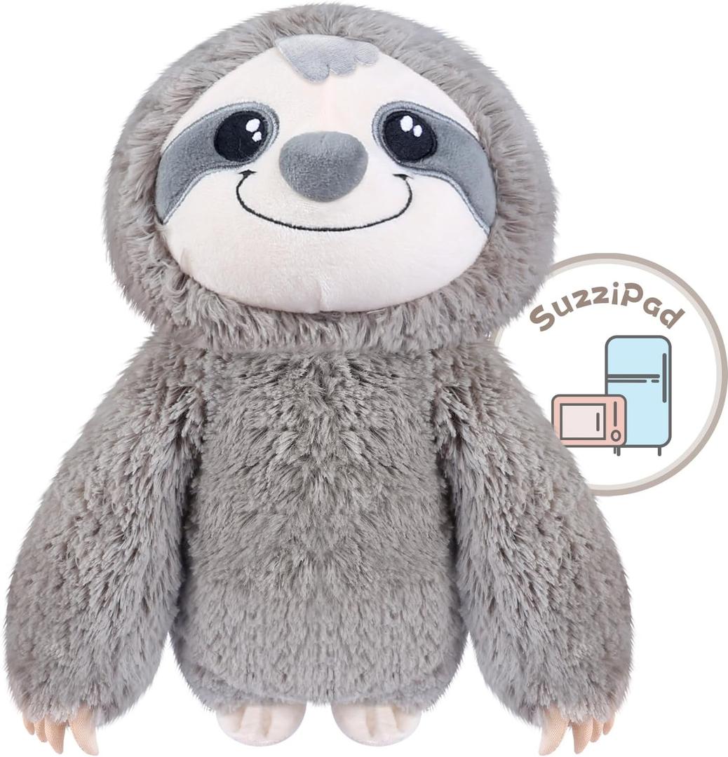 SUZZIPAD Microwavable Stuffed Animal, Heated Sloth Plush for Anxiety, Bedtime, Cuddle & Companion, Soreness & Stress Relief, Warmer Plueshies, Microwave Heating Pad, Gifts for Women, Gray