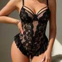 Avidlove Lingerie for Women Sexy Lace Bodysuit Deep V Teddy One Piece Babydoll (Black, XXL)