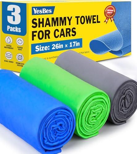 3 Pack Premium Chamois Towel for Car, 26”x17” Shammy Cloth for Car Drying, Super Absorbent Shammy Towel for Car, Reusable Soft Car Drying Towels