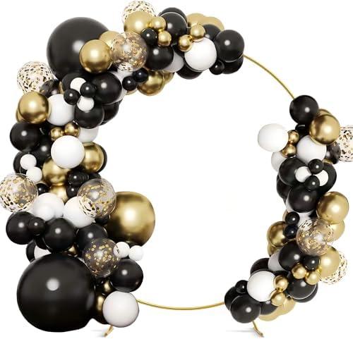DQHKOW 6.6Ft Round Backdrop Backdrop Stand Circle Balloon Arch Frame Kit for Circle Wedding Arch Flower Ring Stand Party Background Decoration (Black @ White)