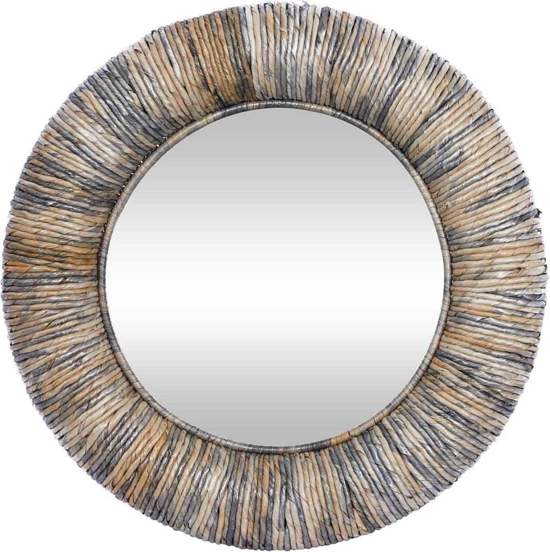 Deco 79 Banana Leaf Room Wall Mirror Entryway Mirror with Coiled Frame and Blue Accents, Wall Mounted Mirror 35" x 3" x 35", Gray